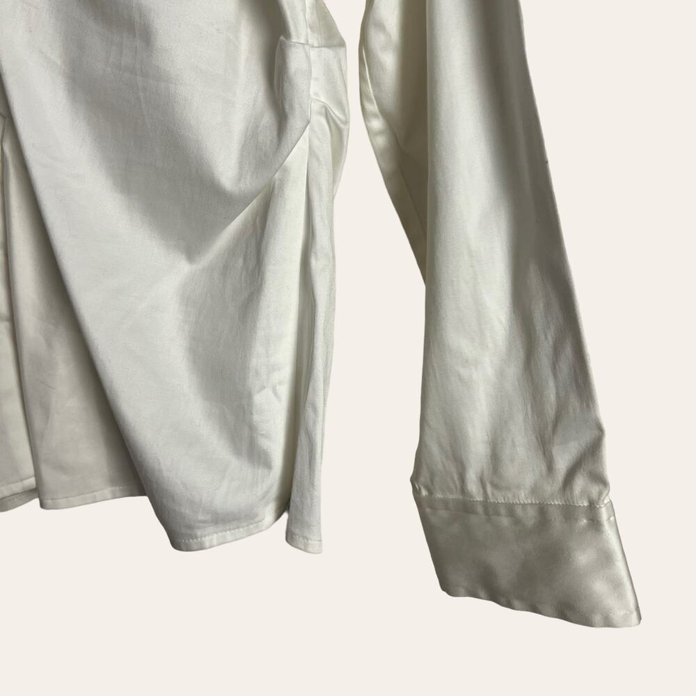 Etcetera Solid White Gathered V-Neck Long Sleeve … - image 7